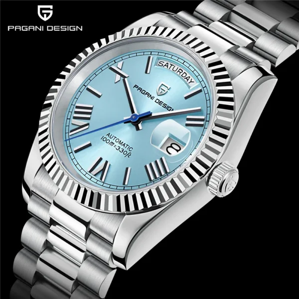 Hafta Bazar by Pagani-PD-1645 Date Just Elegant Auto Series wristwatch with a classic date display, refined dial design, and a polished stainless steel bracelet.