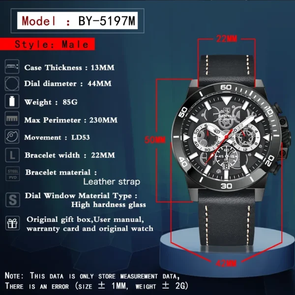 Hafta Bazar by Benyar-5197 Erkek Signature Series men's wristwatch featuring a bold dial design, chronograph subdials, and a durable stainless steel strap.