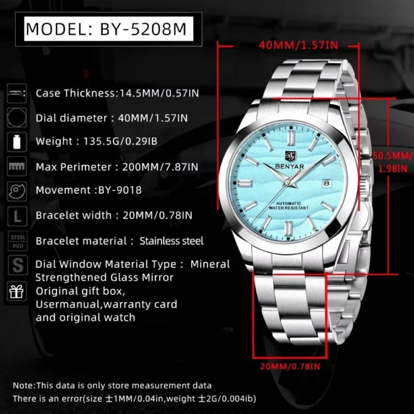 Hafta Bazar by Benyar-5208 Signature Automatic Elite Series wristwatch featuring an open-heart automatic movement, detailed dial design, and a premium stainless steel strap.