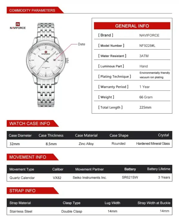 Naviforce NF-9228 Eclipse Edition men’s stainless-steel analog wristwatch with date display.