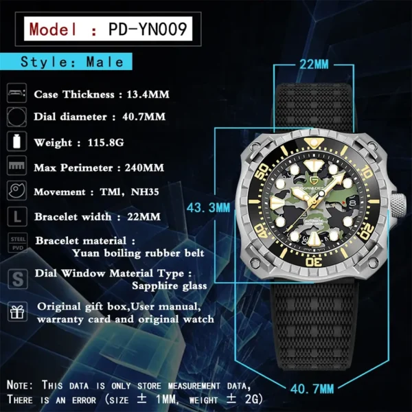Hafta Bazaar by Pagani Design YN009 TM1 Seiko NH35 Automatic Series watch featuring a robust stainless-steel case, rotating bezel, and luminous dial markers.