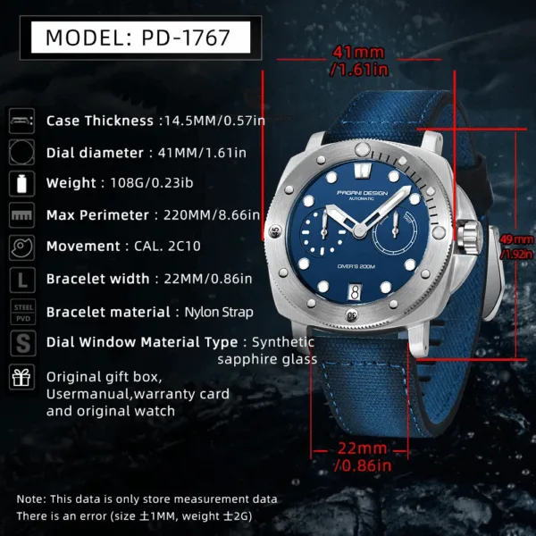 Hafta Bazaar by Pagani Design PD-1767 Automatic Diver Edition watch with a rugged stainless-steel case, rotating dive bezel, luminous markers, and sporty diver styling.