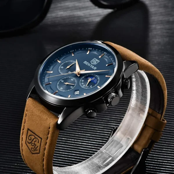 Hafta Bazar by Benyar-5160 Moonphase Signature Series wristwatch featuring a moonphase display, textured dial, and a premium stainless steel strap.