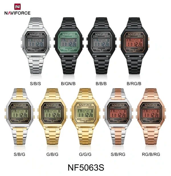 Hafta Bazaar Naviforce NF 5063 Retro Digital Lady Watch with rectangular display and digital time screen for women