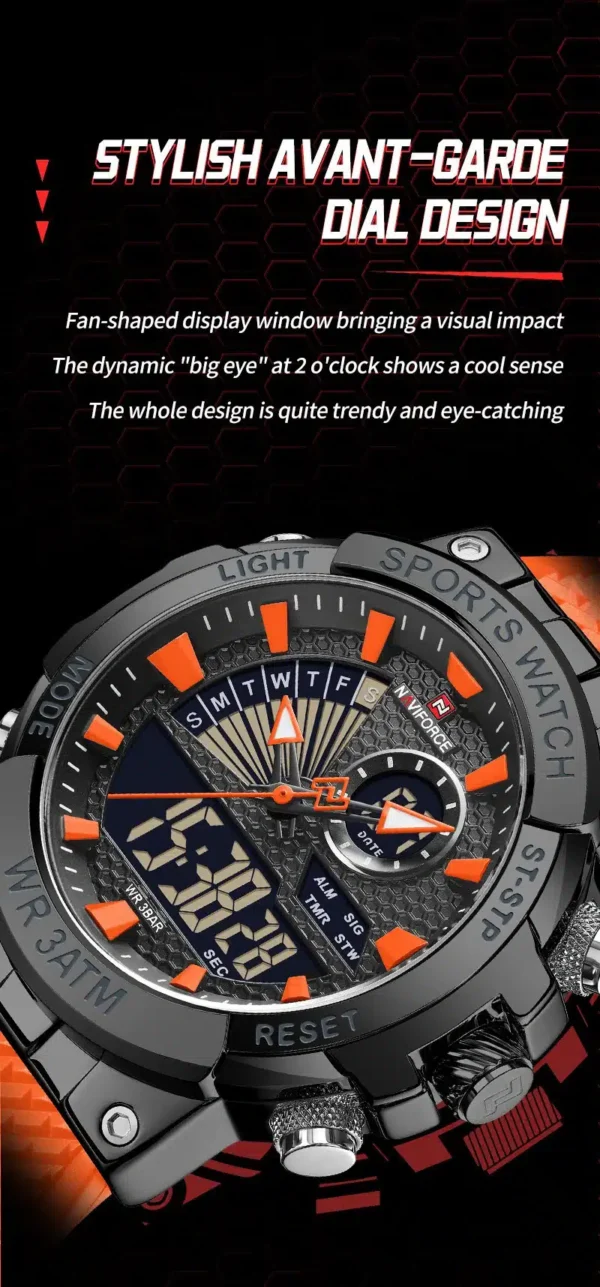 “Naviforce NF-9219 Doppio Edition men’s luxury watch featuring a dual-time display, stainless-steel build, and elegant modern dial design.”