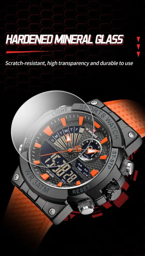 “Naviforce NF-9219 Doppio Edition men’s luxury watch featuring a dual-time display, stainless-steel build, and elegant modern dial design.”