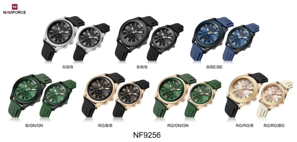 Hafta Bazaar by Naviforce NF-9256 DuoFlex Couple Series watches featuring a matching pair design with stainless-steel cases, elegant dials, and stylish dual-tone finishes.