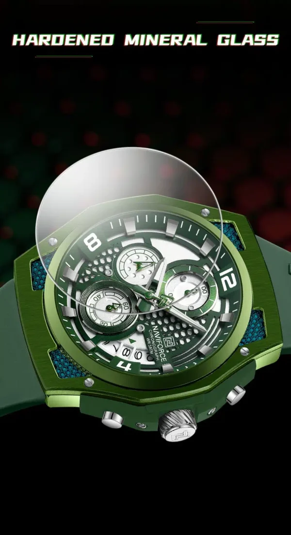 “Naviforce NF-8051T Crusader men’s chronograph watch with a bold 44mm dial, alloy case, textured sporty design, and silicone strap.”