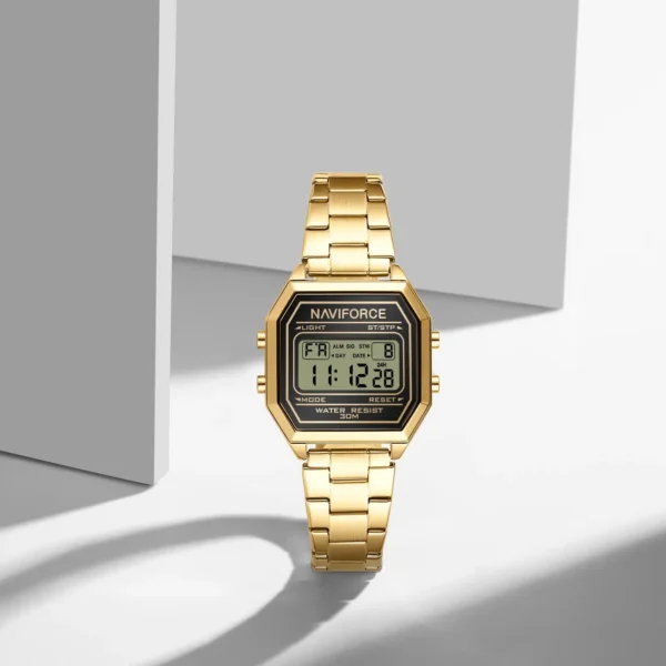 Hafta Bazaar Naviforce NF 5063 Retro Digital Lady Watch with rectangular display and digital time screen for women