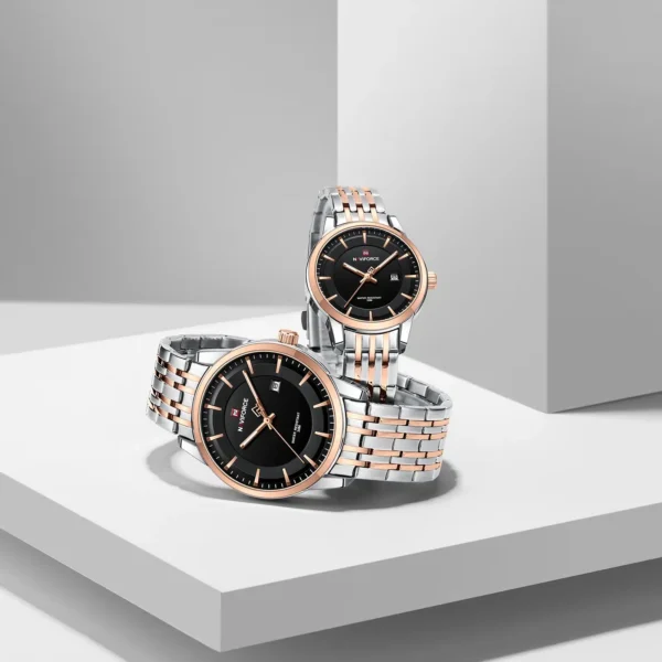 Naviforce NF-9228 Couple Connect Edition – matching men’s and women’s stainless-steel wristwatch set.
