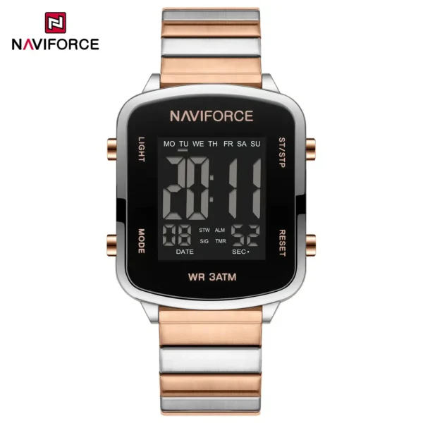 “Naviforce NF-5058 women’s pixel-style elegant wristwatch with a minimalist square dial and stainless-steel strap.”