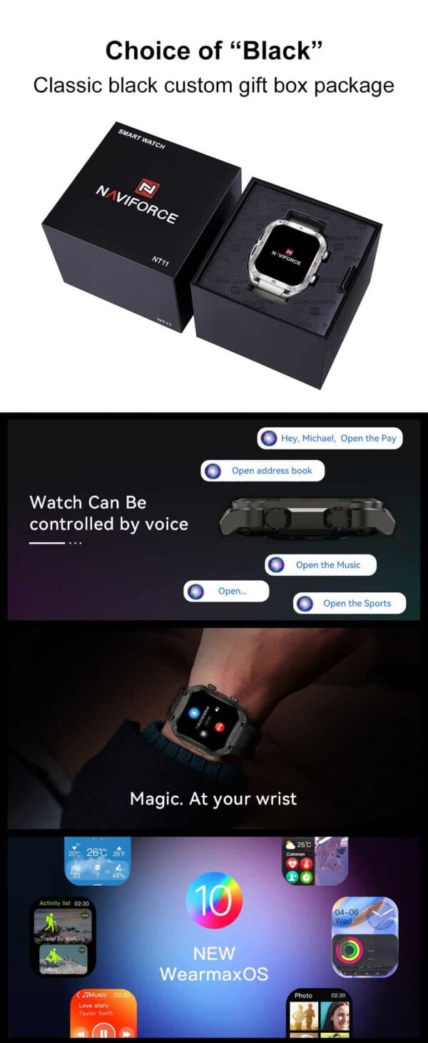 Hafta Bazaar by Naviforce NT11 Advanced FitPro Smartwatch featuring a sleek touchscreen display, fitness tracking sensors, and a modern sporty design.