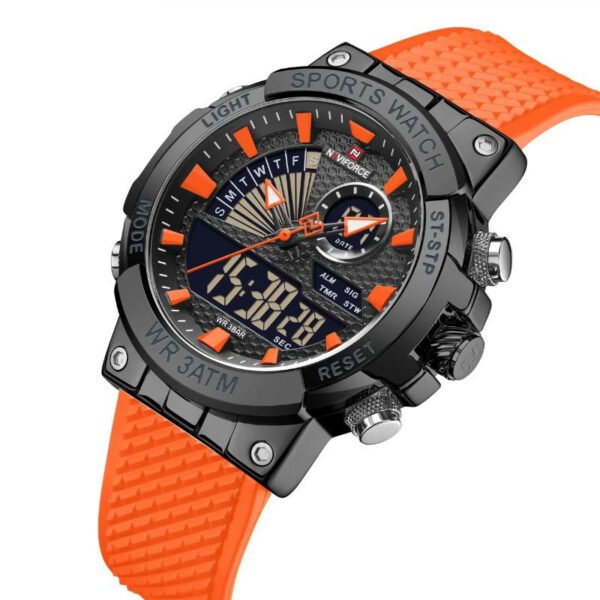 “Naviforce NF-9219 Doppio Edition men’s luxury watch featuring a dual-time display, stainless-steel build, and elegant modern dial design.”