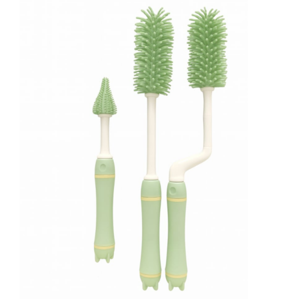 Hafta Bazaar by 6-in-1 silicone baby bottle cleaning brush set with stand, including bottle brush, nipple brush, straw cleaner, and accessory tools.