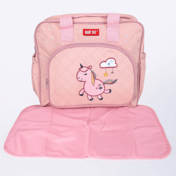 Hafta Bazaar by “Baby SKI unicorn diaper bag with premium quality fabric and multiple pockets for baby travel essentials.”