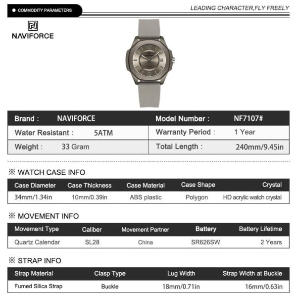 Hafta Bazaar by “Naviforce NF-7107 Grace Date Watch for women with elegant dial and date display.”