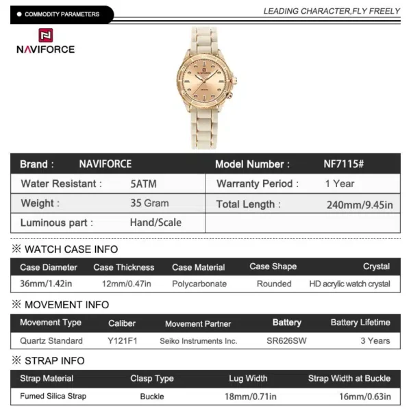 Hafta Bazaar by “Naviforce NF-7115 Elara elegant women’s wristwatch with minimalist dial.”