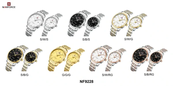 Hafta Bazaar by Naviforce 9228 Connect Series couple watches featuring matching minimalist dials, stainless-steel cases, and coordinated elegant designs.