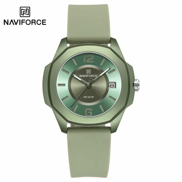 Naviforce NF7107 Grace Date women’s watch with a lightweight silicone strap and stylish analog dial.