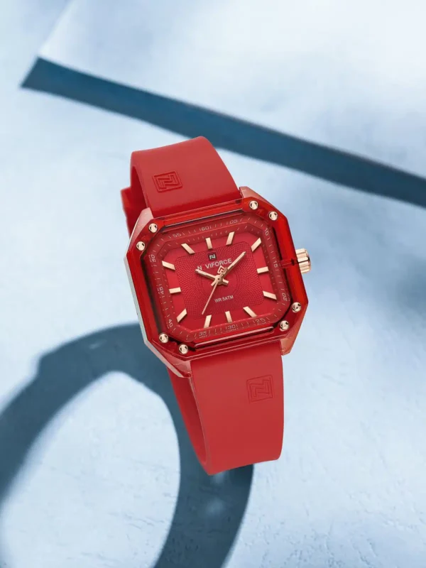 Naviforce NF-7106 Square Essence women’s watch with a stylish square dial and soft silicone strap.