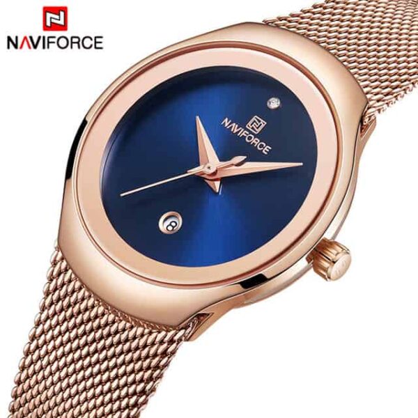 Hafta Bazaar by Naviforce Elegant Steel Mesh Women’s Edition watch featuring a sleek minimalist dial, slim stainless-steel mesh strap, and refined feminine design.