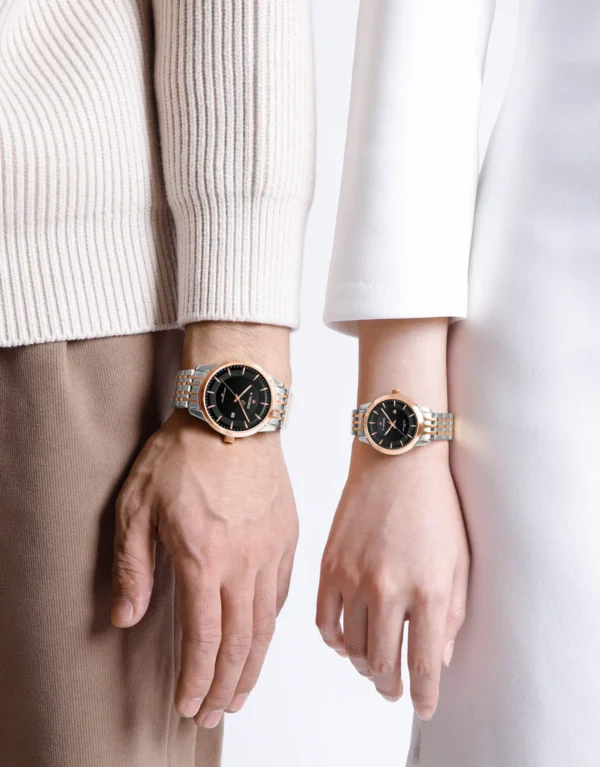Hafta Bazaar by Naviforce 9228 Connect Series couple watches featuring matching minimalist dials, stainless-steel cases, and coordinated elegant designs.