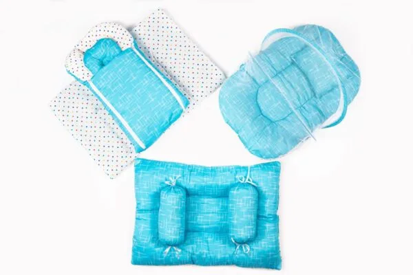 Hafta Bazaar by 8-piece newborn baby bedding set with carry nest, pillow, bolsters, quilt, and soft bedding accessories.