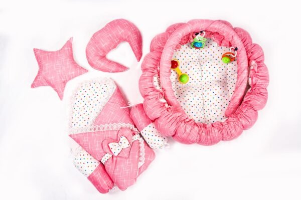 Hafta Bazaar by 11-piece newborn baby bedding set with carry nest, quilt, mattress, pillows, bolsters, and soft accessories.