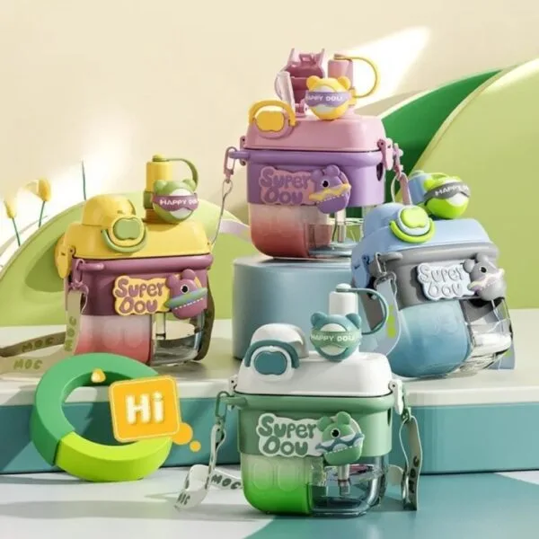 Hafta Bazaar by “Double drinking straw cup water bottle beaker with spill-resistant lid for kids.”