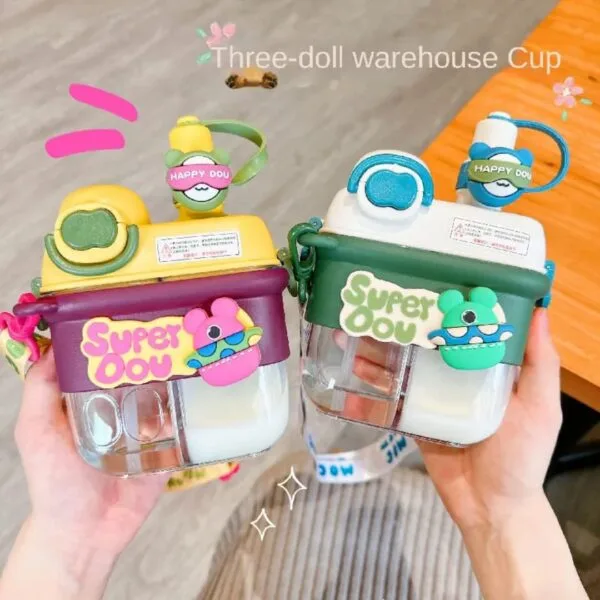 Hafta Bazaar by “Double drinking straw cup water bottle beaker with spill-resistant lid for kids.”