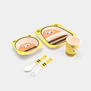 Hafta Bazaar by “5 pieces kids dinner set including plate, bowl, cup, spoon and fork made from safe BPA-free material.”