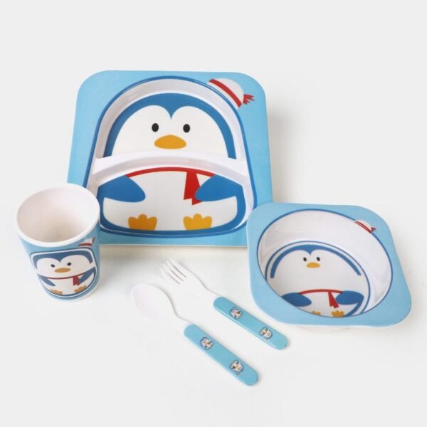 Hafta Bazaar by “5 pieces kids dinner set including plate, bowl, cup, spoon and fork made from safe BPA-free material.”