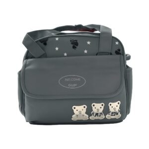 Hafta Bazaar by “Gilby Welcome premium grey mother bag with multiple compartments for baby essentials.”