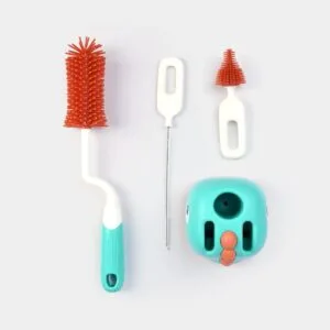 Hafta Bazaar by 3-in-1 baby bottle cleaning brush set in cute dino design with bottle brush, nipple brush, and straw cleaner.