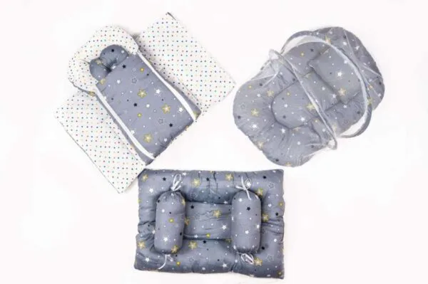 Hafta Bazaar by 8-piece newborn baby bedding set with carry nest, pillow, bolsters, quilt, and soft bedding accessories.