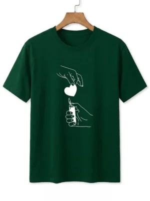 Heart Flame Minimal Graphic Green T-Shirt
