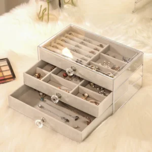 3 Drawer Velvet Jewellery Organizer with Acrylic Box