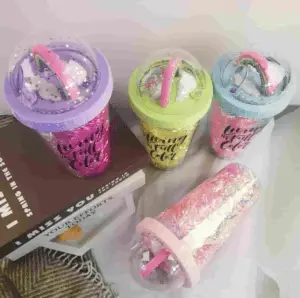 Acrylic Rainbow Print Colorful Sipper Bottle Flask Tumbler with Straw