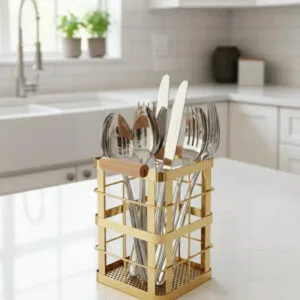 Luxury Golden Spoon Holder with Wooden Handle