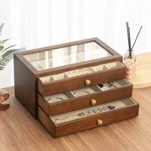 Luxury Jewellery Organizer with 3 Wooden Drawers with Printed Box
