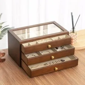 Luxury Jewellery Organizer with 3 Wooden Drawers with Printed Box