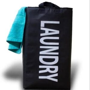 Oxford fabric laundry baskets with a grid pattern.