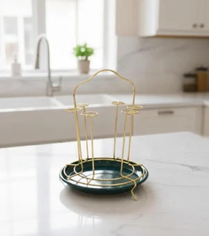 Golden Glass Stand Holder with Tray