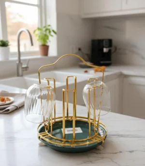 Luxury Golden Glass Stand Holder with Tray