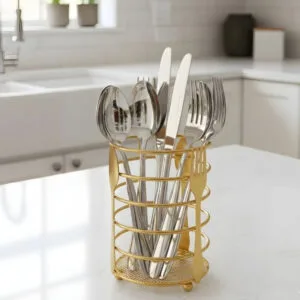 Luxury Golden Spoon Holder with Bamboo Tray